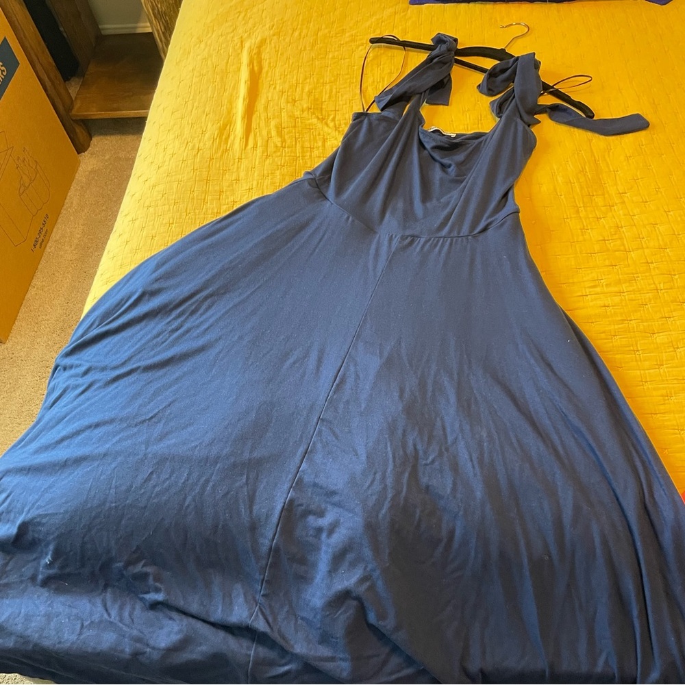 Reformation blue dress with shoulder ties
